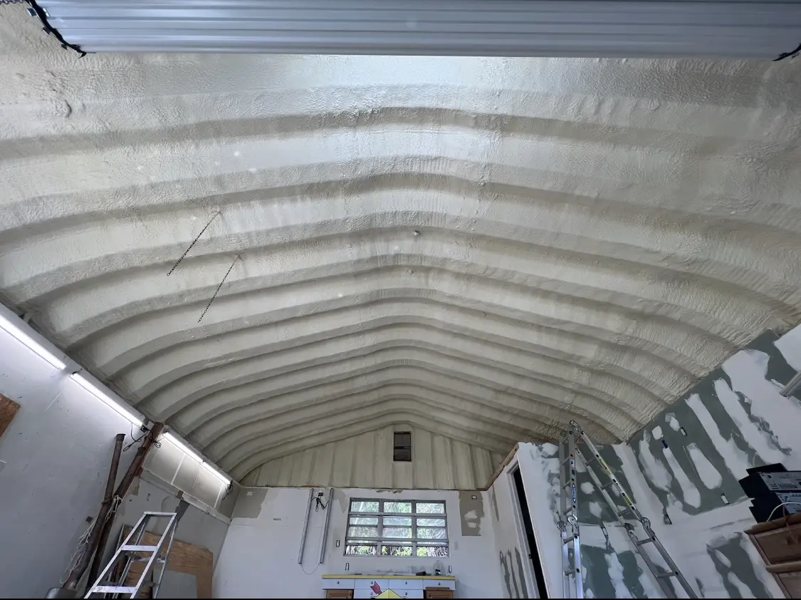 Spray polyurethane foam applied to the underside of a metal roof deck in North Andover